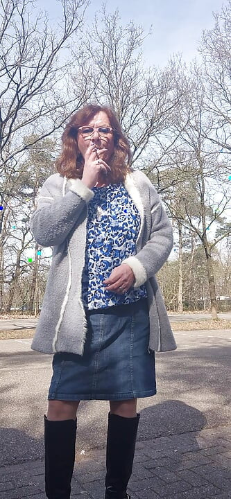 Enjoying a cigarette outside
