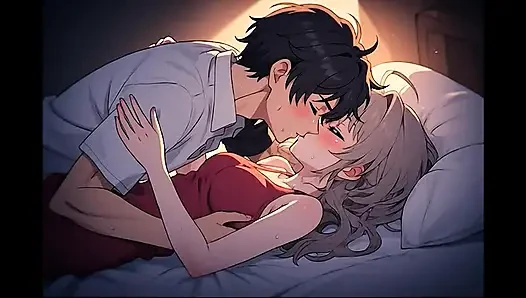 Yakın çekim öpüşme animasyonunda 3 boyutlu çizgi film, yapay zeka tarafından oluşturulan çizgi film içeriği, 18 yaşındaki anime kızın sansürsüz videosu