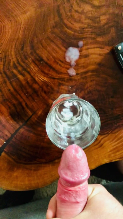 A lot of cumming in a glass of water