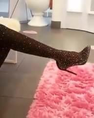 Sexy girl puts on sexy stockings