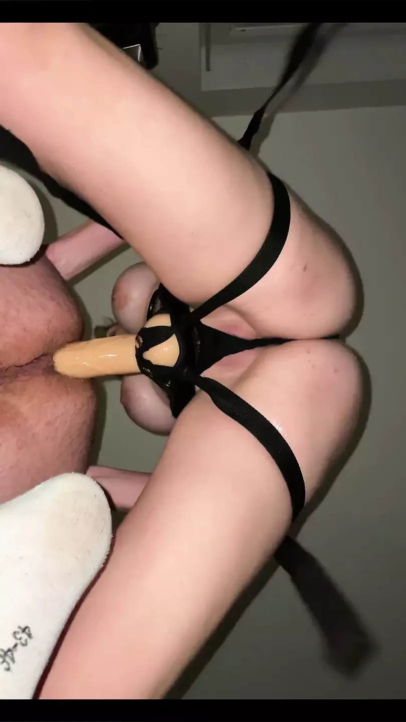 I fuck the tight neighbors ass balls deep hard with my 12inch strap-on!