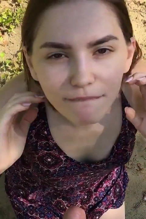 POV Amateur Teen Sucks Dick and Swallows All My Cum Outside