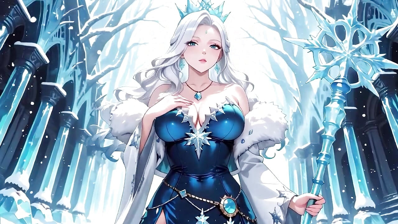 Mage es berambut perak di aula crystal! Casting sihir sambil terlihat sangat dingin, namun bibirnya gemetar.