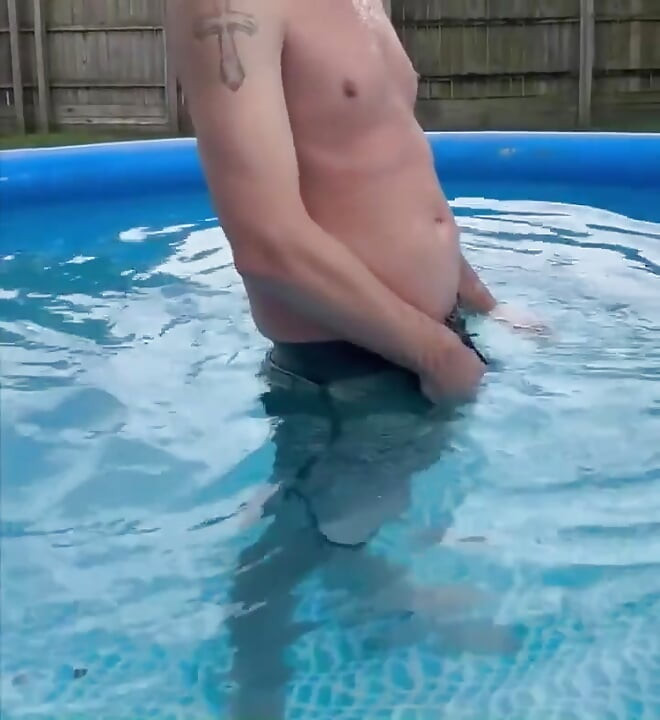 Outdoor Poolside Attraction, Got Horny After Taking a Dip, Big Cock Cums All Over