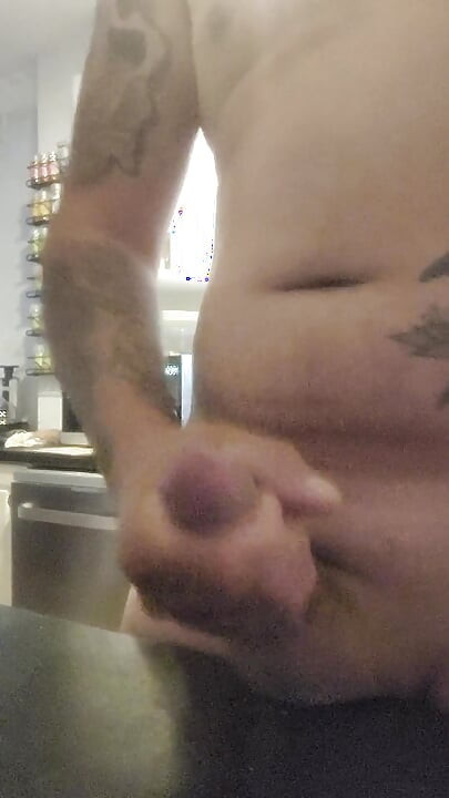Horny Boy Wanking, Cumming Over Kitchen Counter & Licking in up