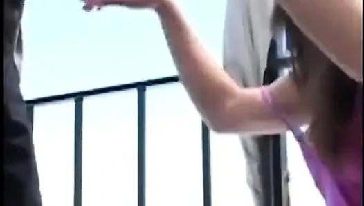 Sexy petite brunette takes DP during gangbang with muscular studs outdoors