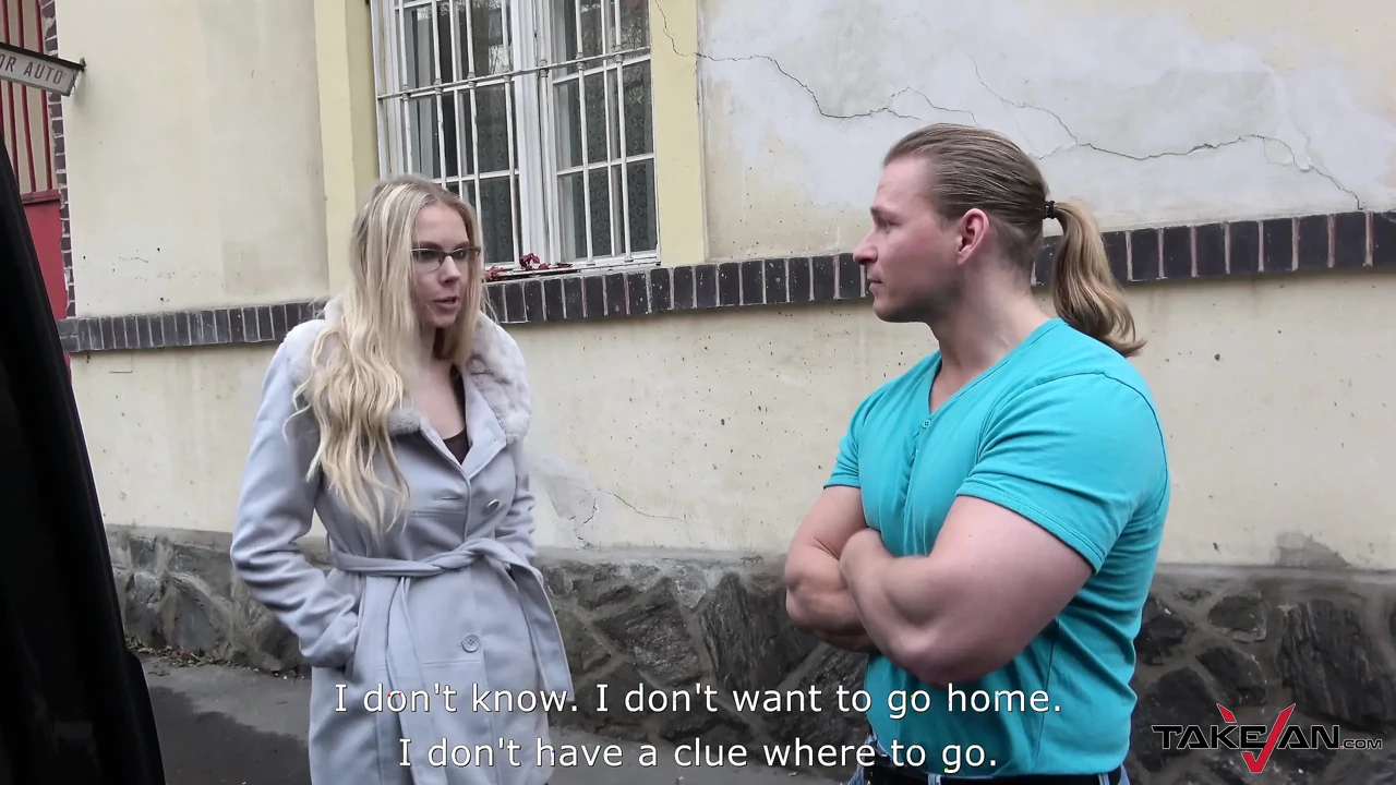 Horny blonde with glasses looks like sex teacher on the steet