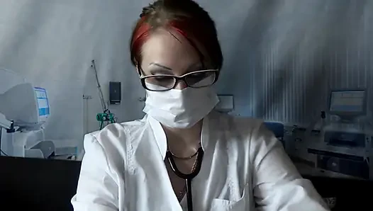 Doctor eating in medical mask and gloves
