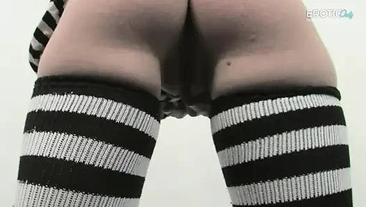 Blonde Curvy MILF Strips Naked During Pole Dance Tease
