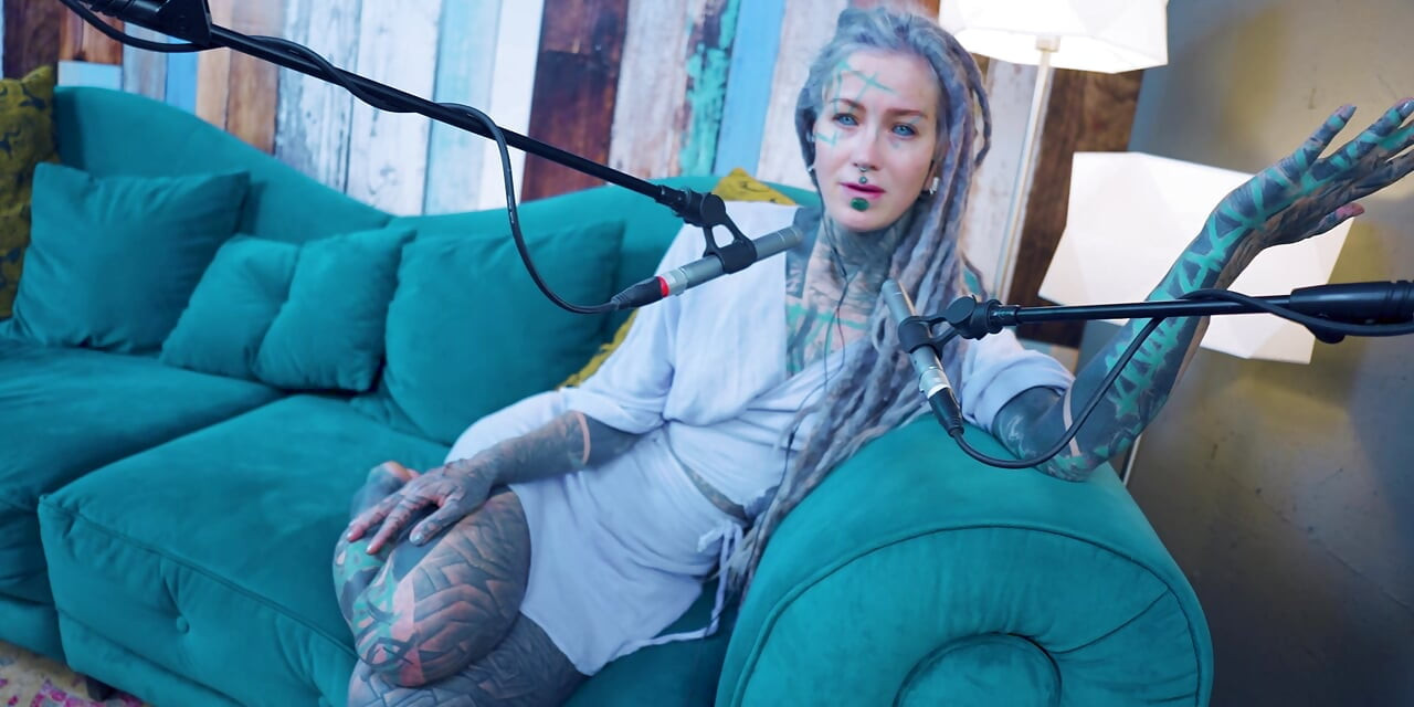 I talk about M - Music - ASMR podcast SFW talking goth skinny girl dreadlocks tattoo model inked girl
