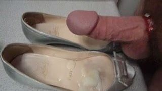 Cumming her Louboutin Silver Metallic Peep Toe Flats