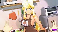Wilczyca radośnie macha ogonem za jedzenie, które jej przynosisz i dziękuje ci swoimi dużymi piersiami - plusy hentai