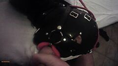 TEASER Laura is hogtied in latex catsuite and high heels, throated with a lip open mouth gag POV