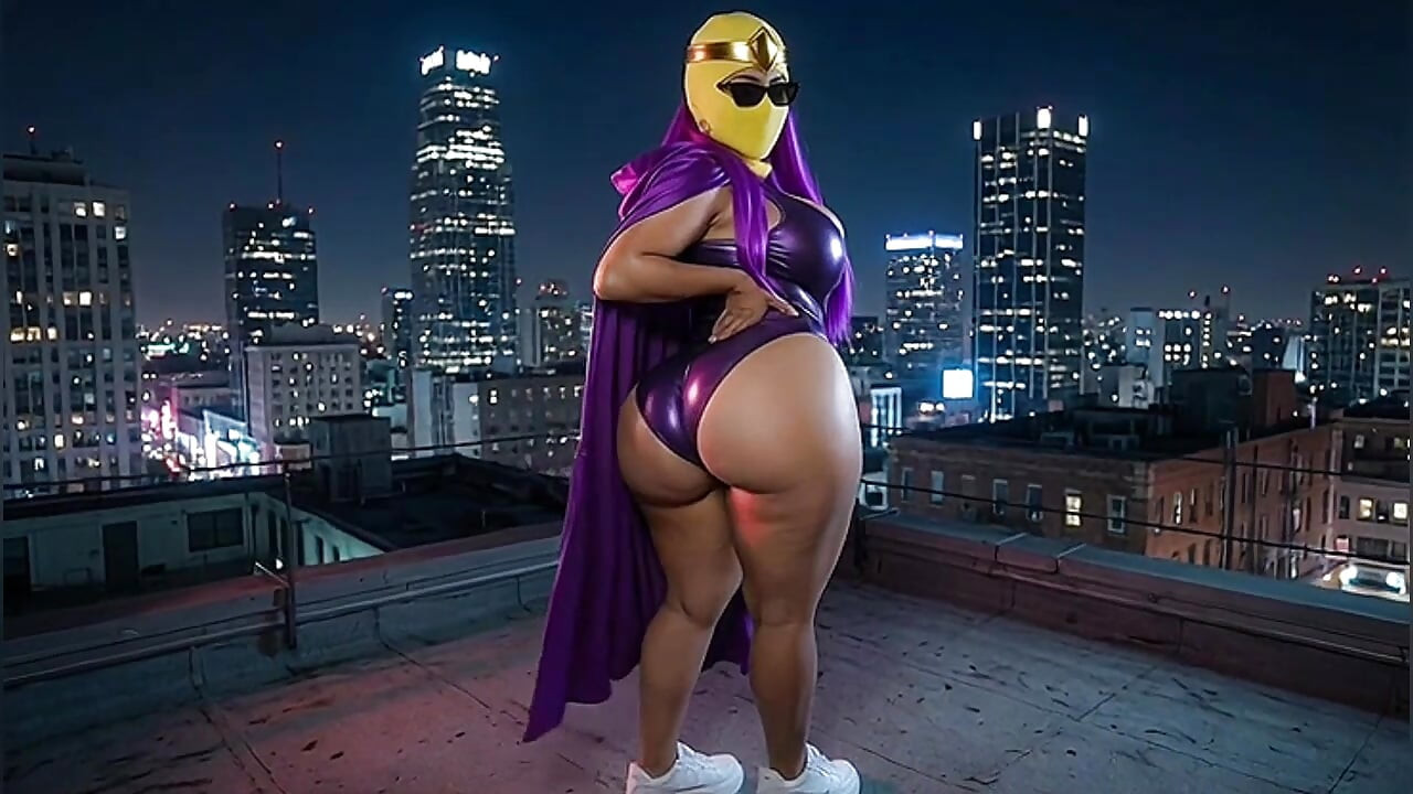 Pequeña culona superheroine twerking en la azotea