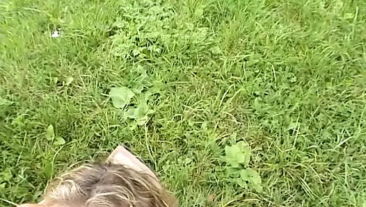 Cute blonde chick blows hard cock outdoors