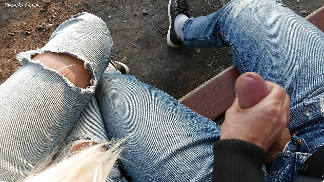 Girl Was Surprised to See Guy Jerking off Dick in the Park and Help Him Cum