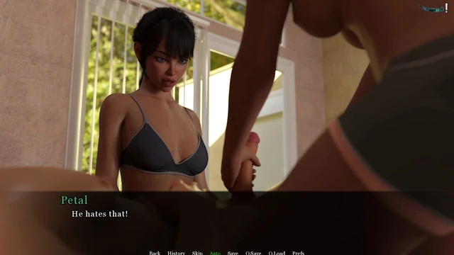 The two women share his penis and play.