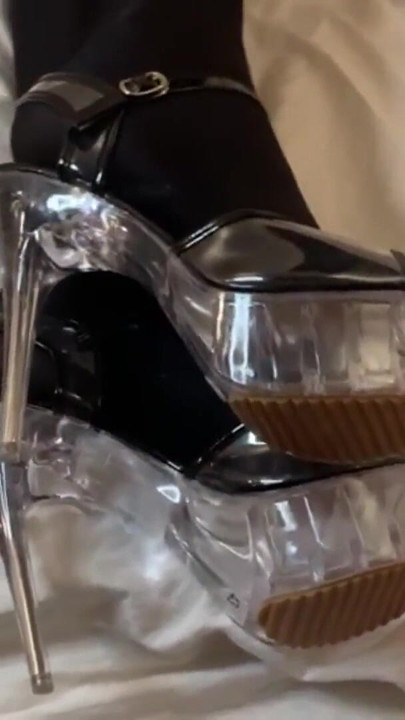 Captivating moment from "Transparent High Heels Sandals Cum"