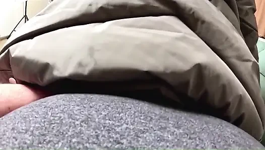 Glossy Fur Hood Downjacket. Deepthroat, Spit Play, Riding and Cum Dripping on My Coat