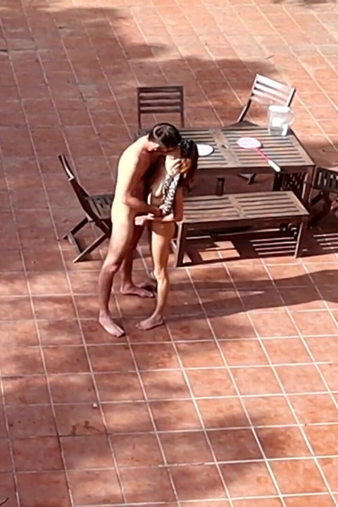 Couple Playing and Fucking in the Courtyard, Outside