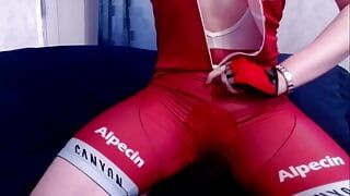 Sexy guy in cycling suit plays with himself and cums