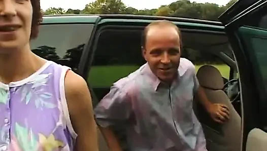 Granny sucks a chunky cock then gets fucked in the bushes
