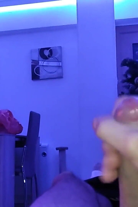 Big Cock Amateur Guy Jerks off in Living Room, Short but Intense Cumshot and Orgasm Under Led Light