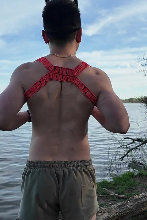 Asian Muscle God Strips Bare by the Lake - Ripped Physique on Full Display & Massive Load