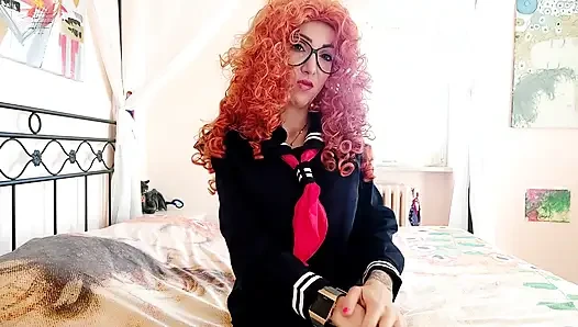 I move my ass in Japanese uniform and open my holes