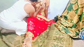 Desi pareja Sexo en rojo sari