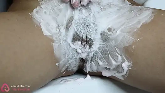 Shaving a Hairy Pussy with Watermelon Shaving Foam!