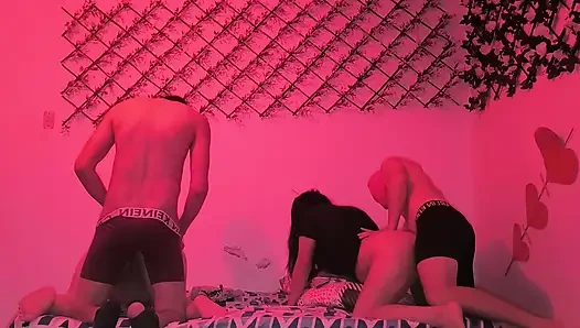 Two couples fuck simultaneously with cheap whores from India