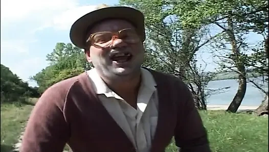 Teen Pisses and Fucks Horny Grandpa Outdoor