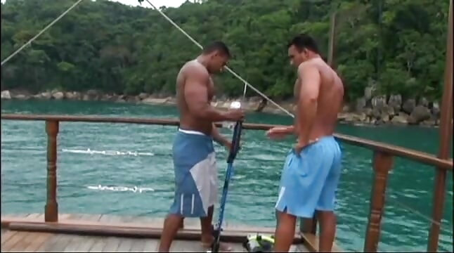 Beautiful guys on the ship's deck