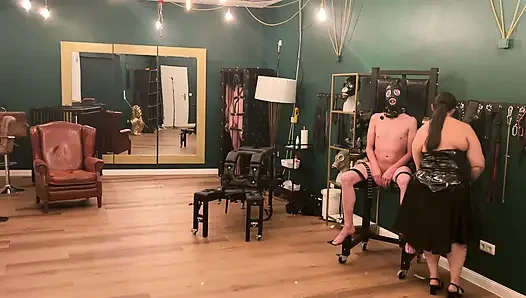 Latex Dommes Stretch Bound Slave's Ass Wide Open