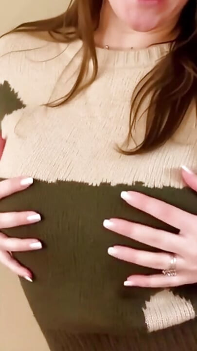 My 36f owner demanded I play with my boobs at home and in public in fetish sweaters. I gladly obeyed her massaging my big tits