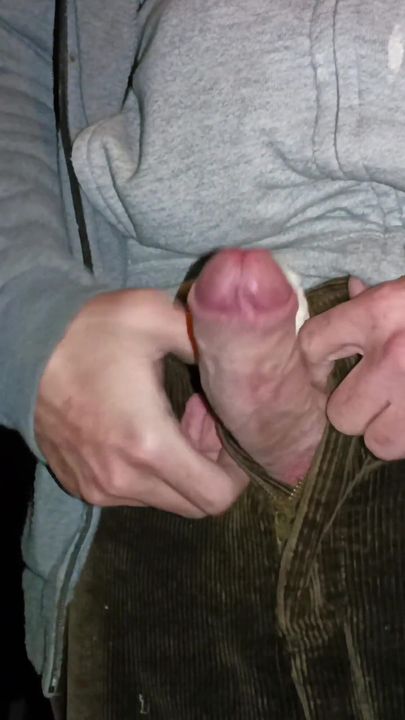 Big Uncut Cock Show for Neighbours Outdoor Night Time Wearing Cords