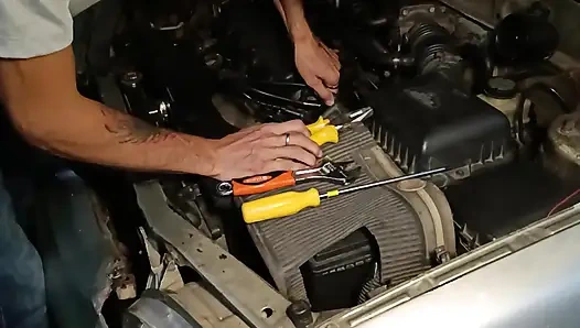 I'm pumping pedals while my neighbor helps me repair the car and to pay him I suck his cock