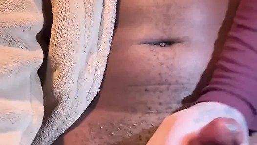 I'm amazed by my stepbrother's huge dick and jerk his dick until he cums