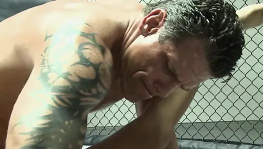 Sexy bitch and muscular dude are having a great time in the ring