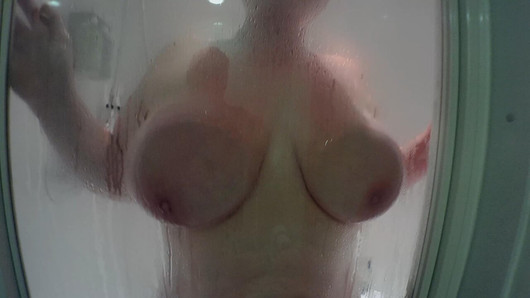 Busty Milf Spied On In the Shower Soaping My Big Tits