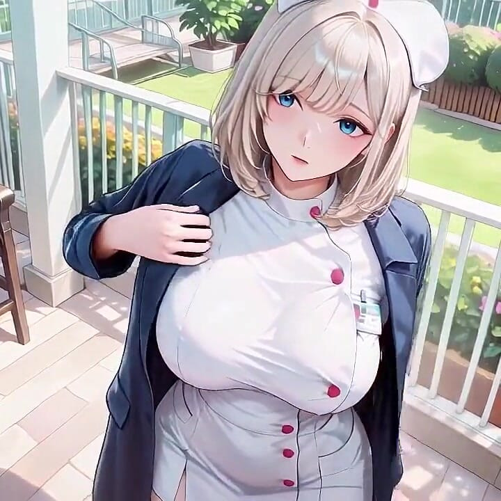 Blonde Nun Nurse! Lazy Kneeling on the Hospital Bed, Hand Cupping Her Soft Breast with a Hazy Gaze