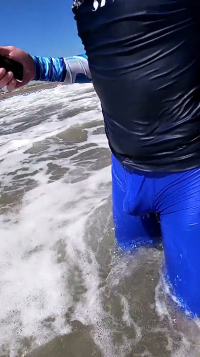Men and women on the beach get horny seeing my cock in wet spandex | Clip 1