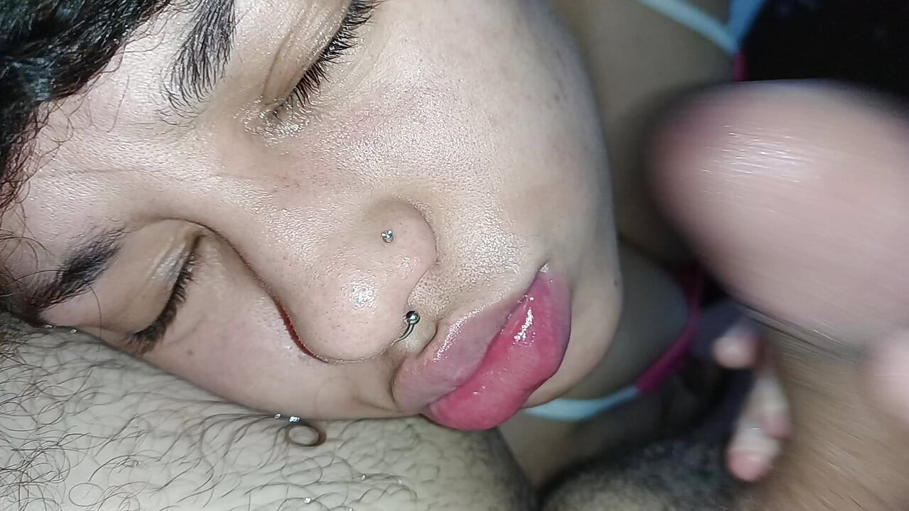 LOTS OF CREAMPIE RUNNING DOWN THE SLUT'S BEAUTIFUL FACE, WITH A STRONG HANDJOB