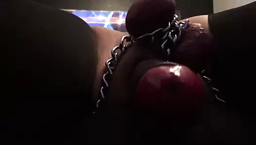 Chain Bondage Cock & Eggs Cum in Mouth
