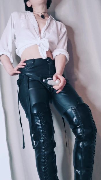 Which will you worship first? My Strap on or my boots?