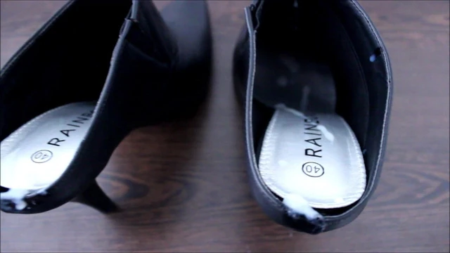 Cum in my wife's black pointy mules