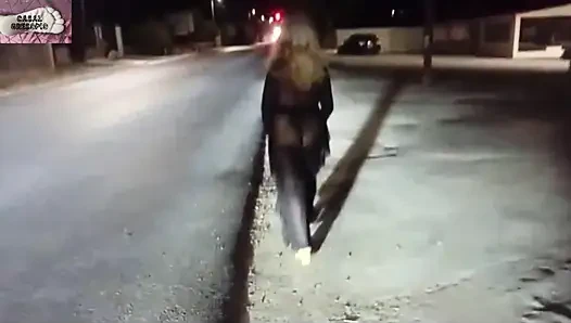 Mel showing off in public on the side of the road 13