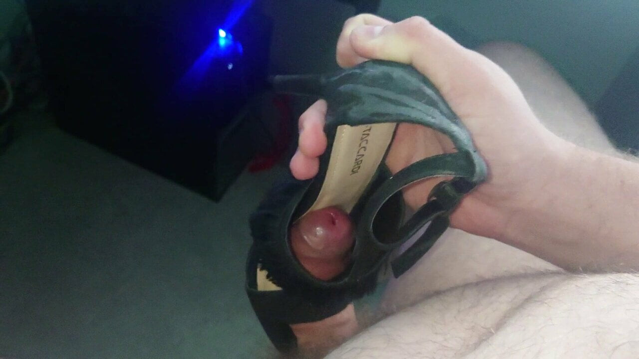 Fucking and cumming suede high heeled sandals