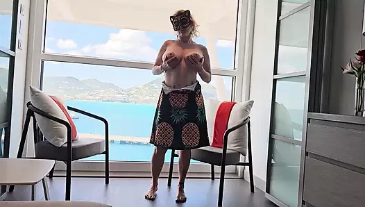 Huge Tit Vouyer Step Mommy Fingers Wet Pussy on Cruise Ship Balcony- Watch Mature Mistress Thursday Cum